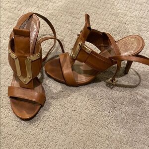 Brown High Heel Strappy Sandals with Chunky Heel
